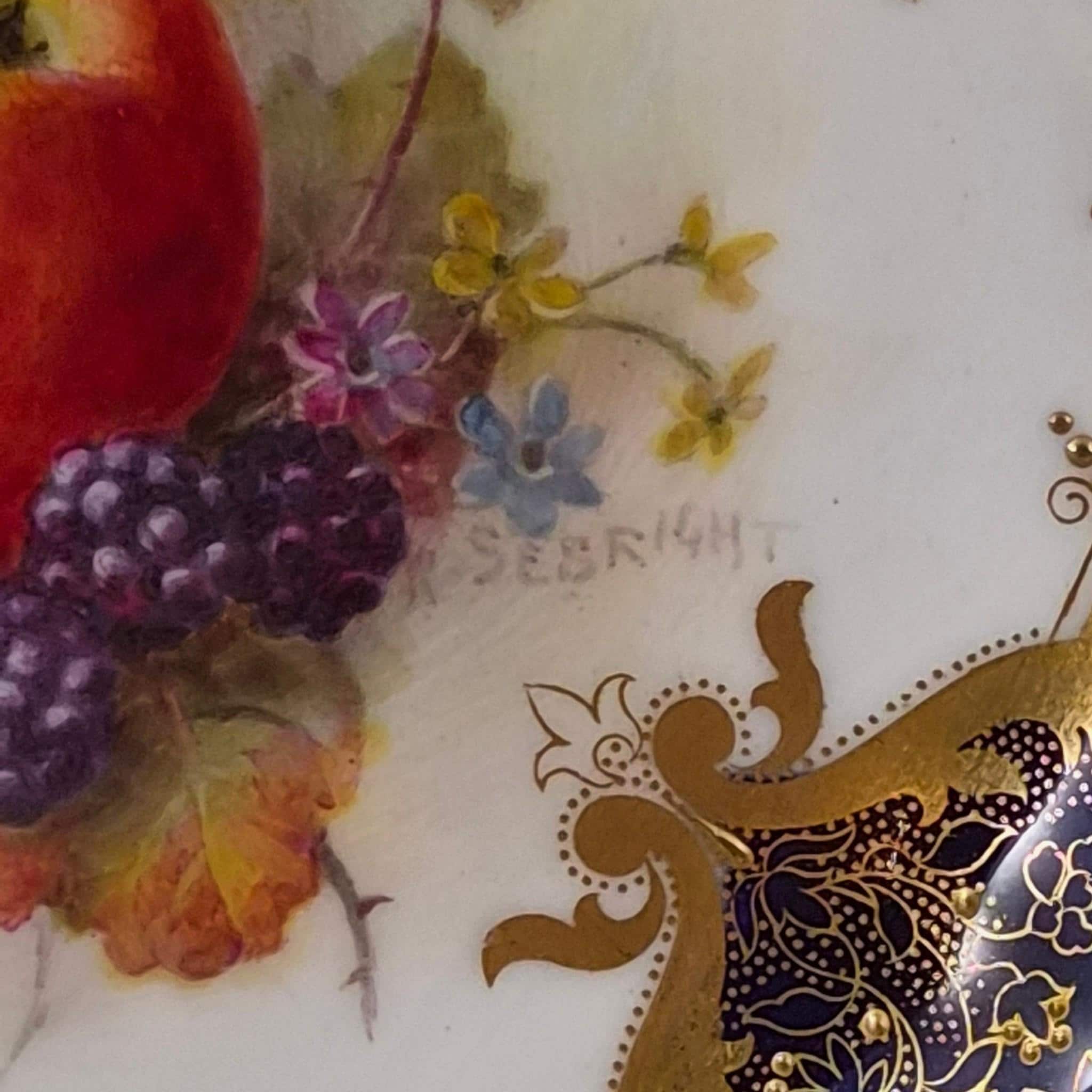 Royal Worcester Richard Sebright Signed Painted Fruit Cabinet Plate 1937