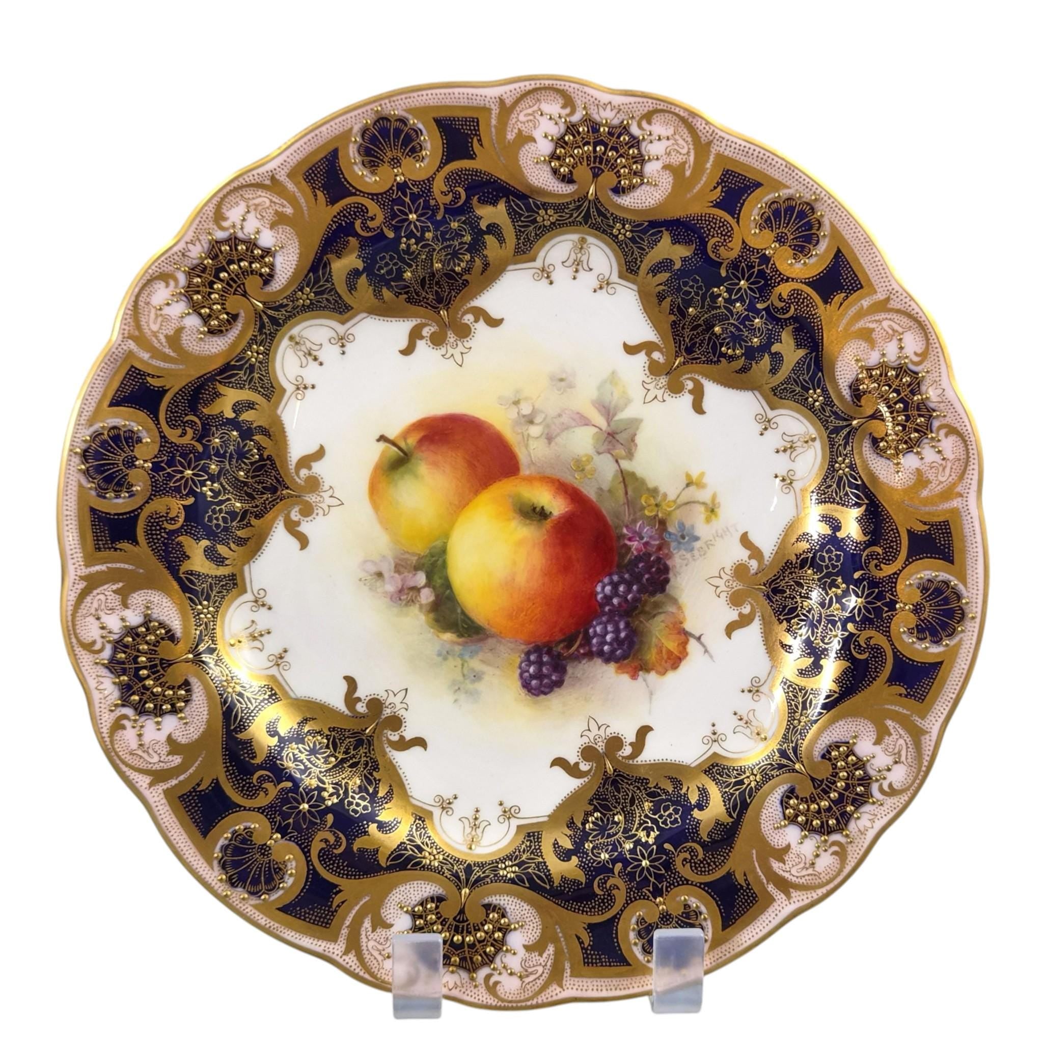 Royal Worcester Richard Sebright Signed Painted Fruit Cabinet Plate 1937