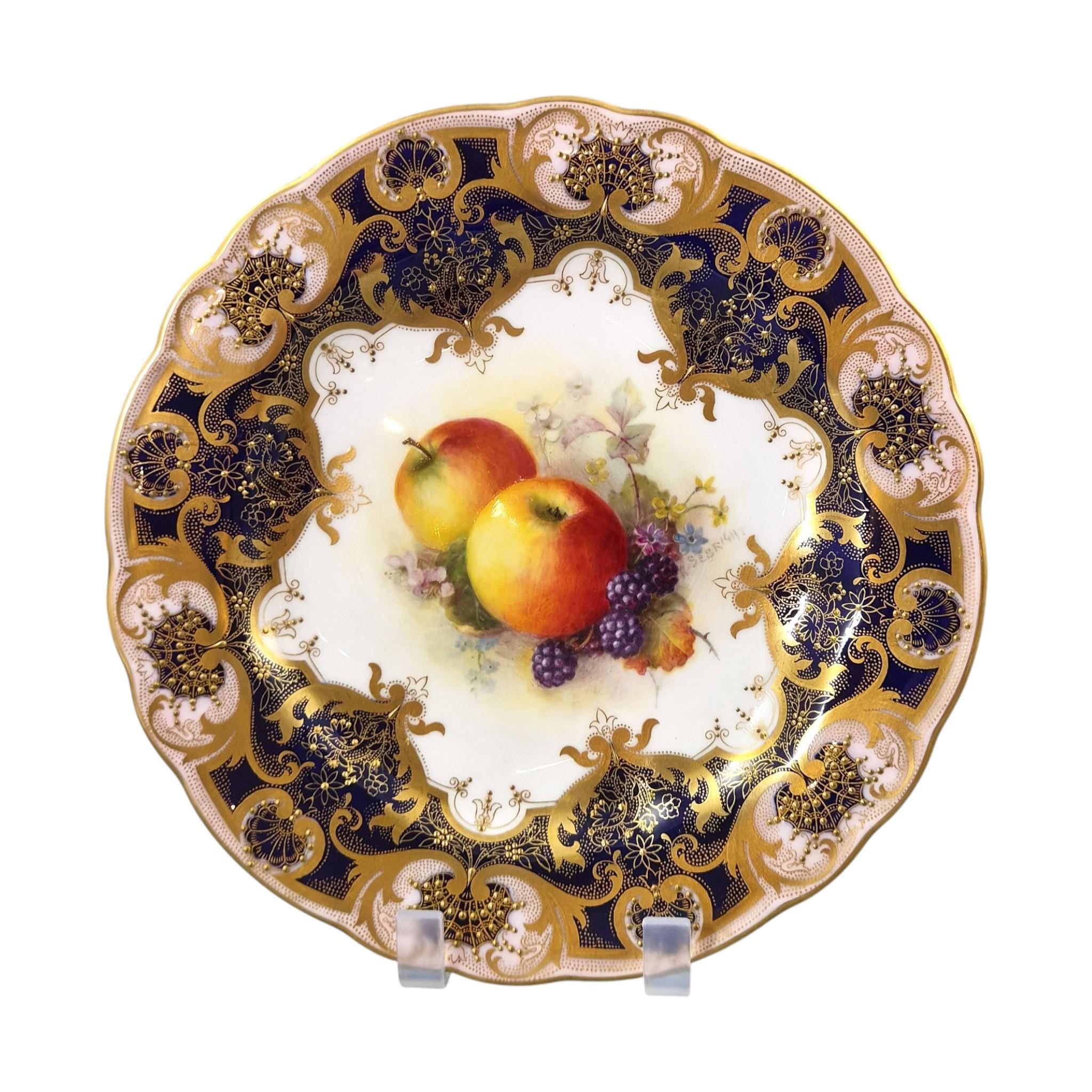Royal Worcester Richard Sebright Signed Painted Fruit Cabinet Plate 1937