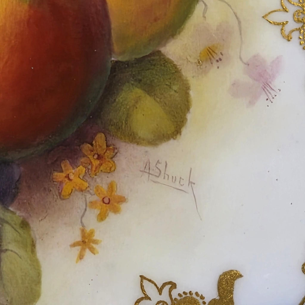 Royal Worcester Albert Shuck Signed Hand-Painted Fruit Cabinet Plate 1918