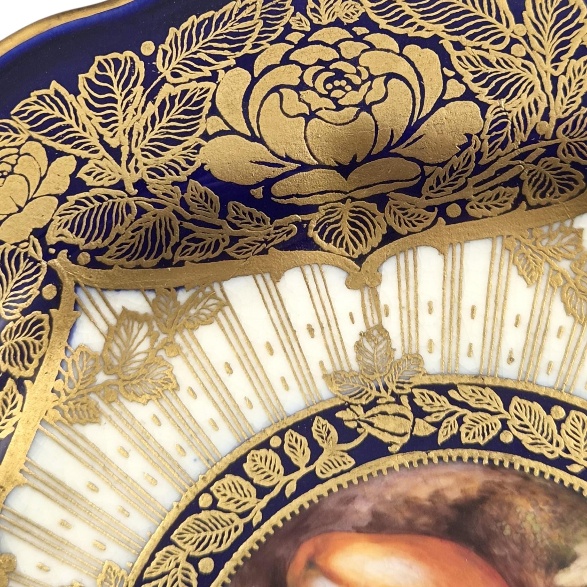 Royal Worcester Richard Sebright Signed Painted Fruit Cabinet Plate, C1970, Cobalt & Gold, 1923