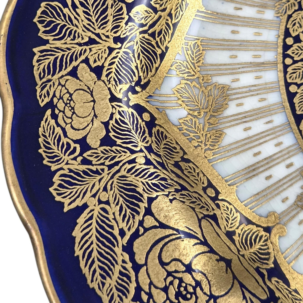 Royal Worcester Richard Sebright Signed Painted Fruit Cabinet Plate, C1970, Cobalt & Gold, 1923