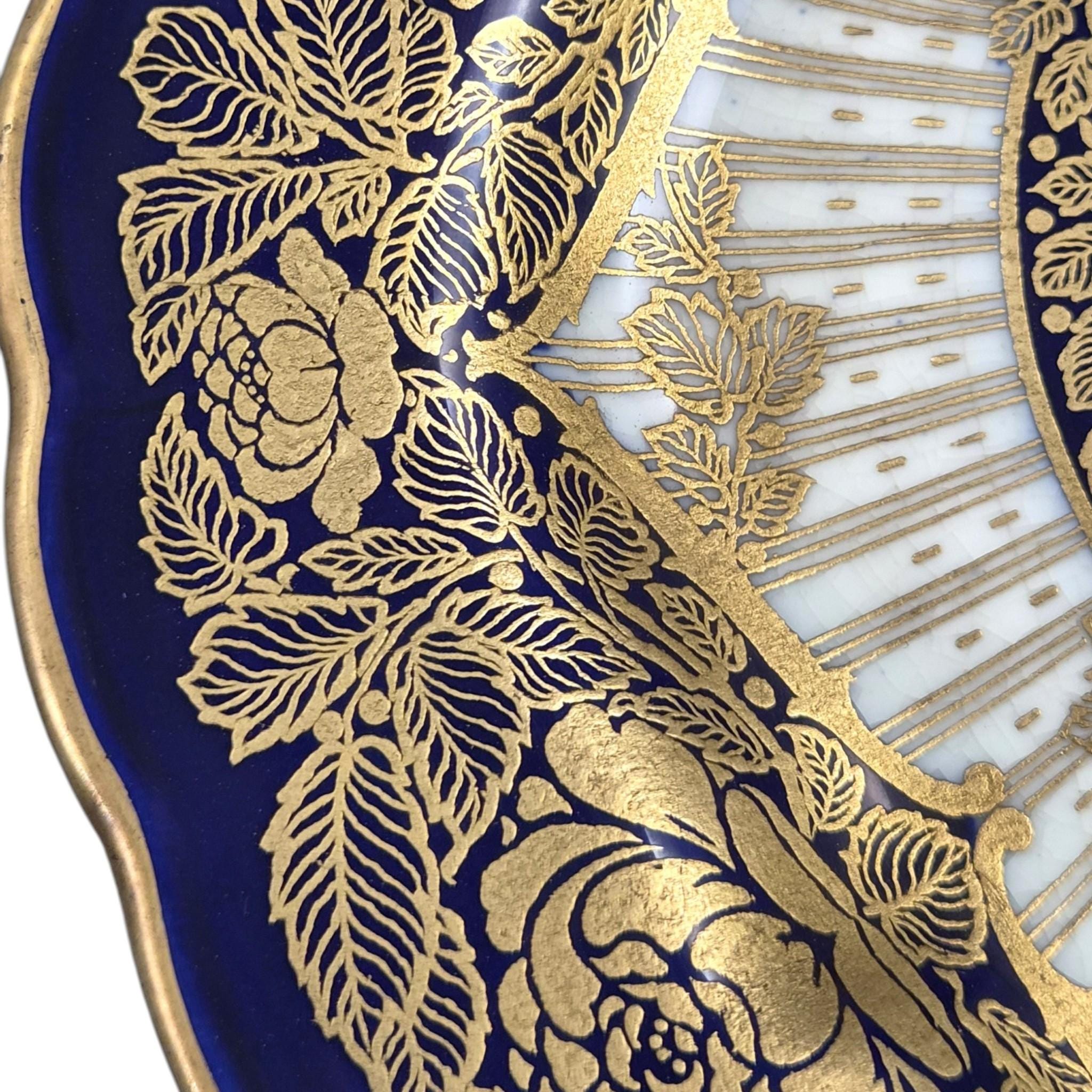 Royal Worcester Richard Sebright Signed Painted Fruit Cabinet Plate, C1970, Cobalt & Gold, 1923