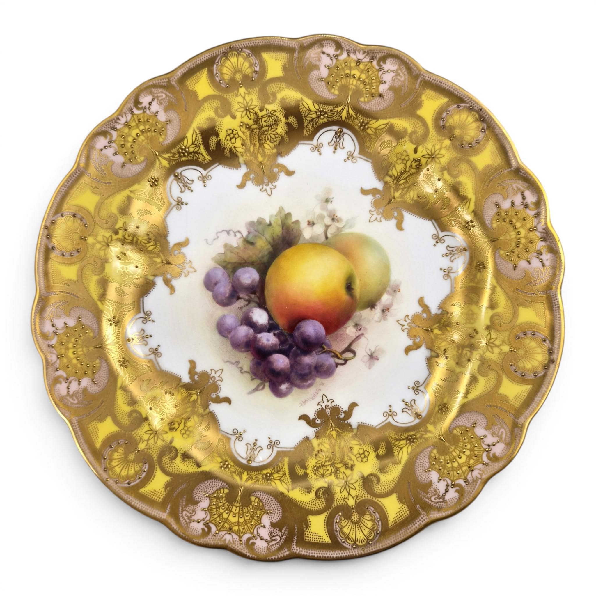Royal Worcester Richard Sebright Painted Fruit Cabinet Plate, Cobalt & Jewelled Gold, 1911