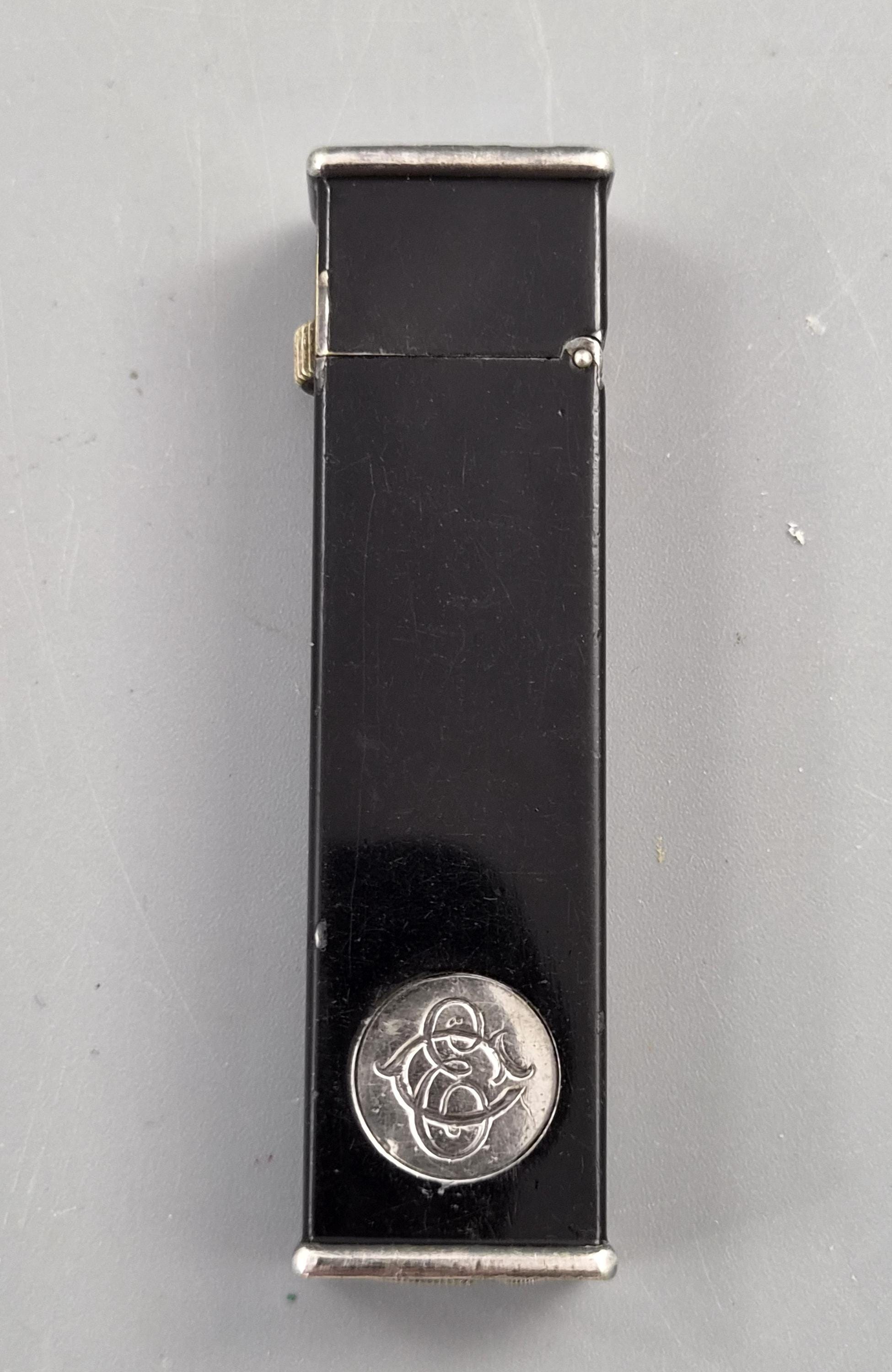Rare Dunhill Tallboy Cartier Licence Black Lacquer Petrol Lighter c1933 Art Deco England