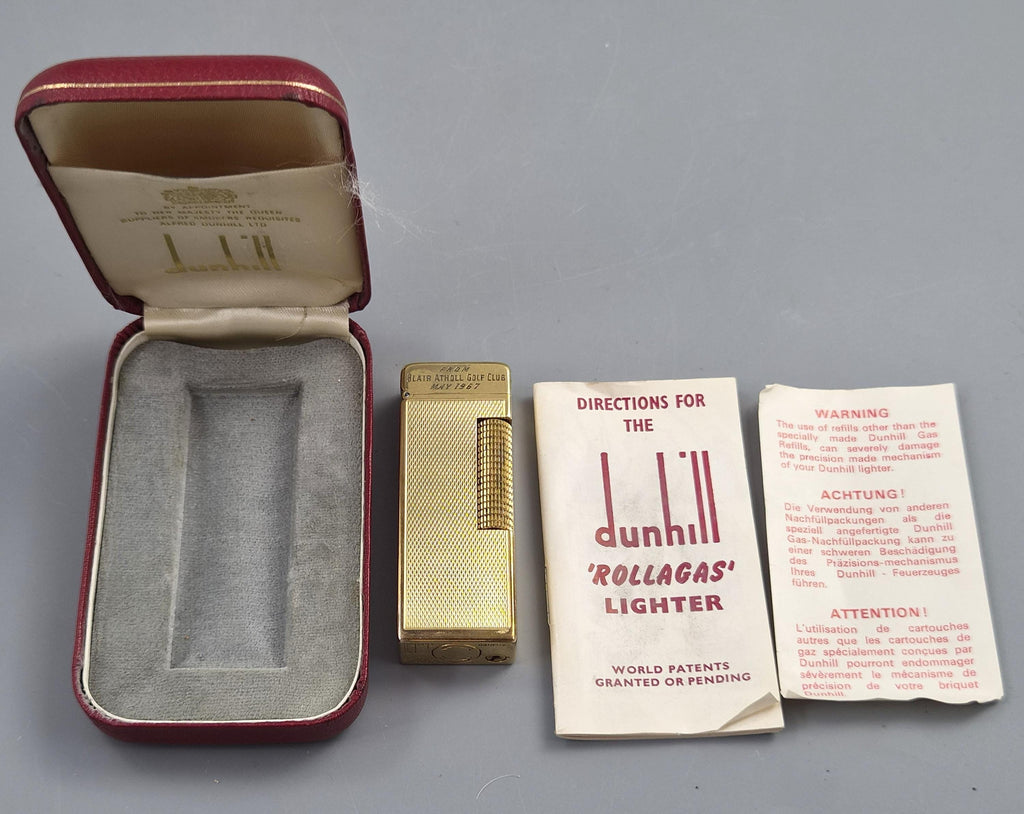 1967 Vintage Dunhill Rollagas Gold Plated Lighter Barley Pattern Blair Atholl Golf Club Boxed Collectible