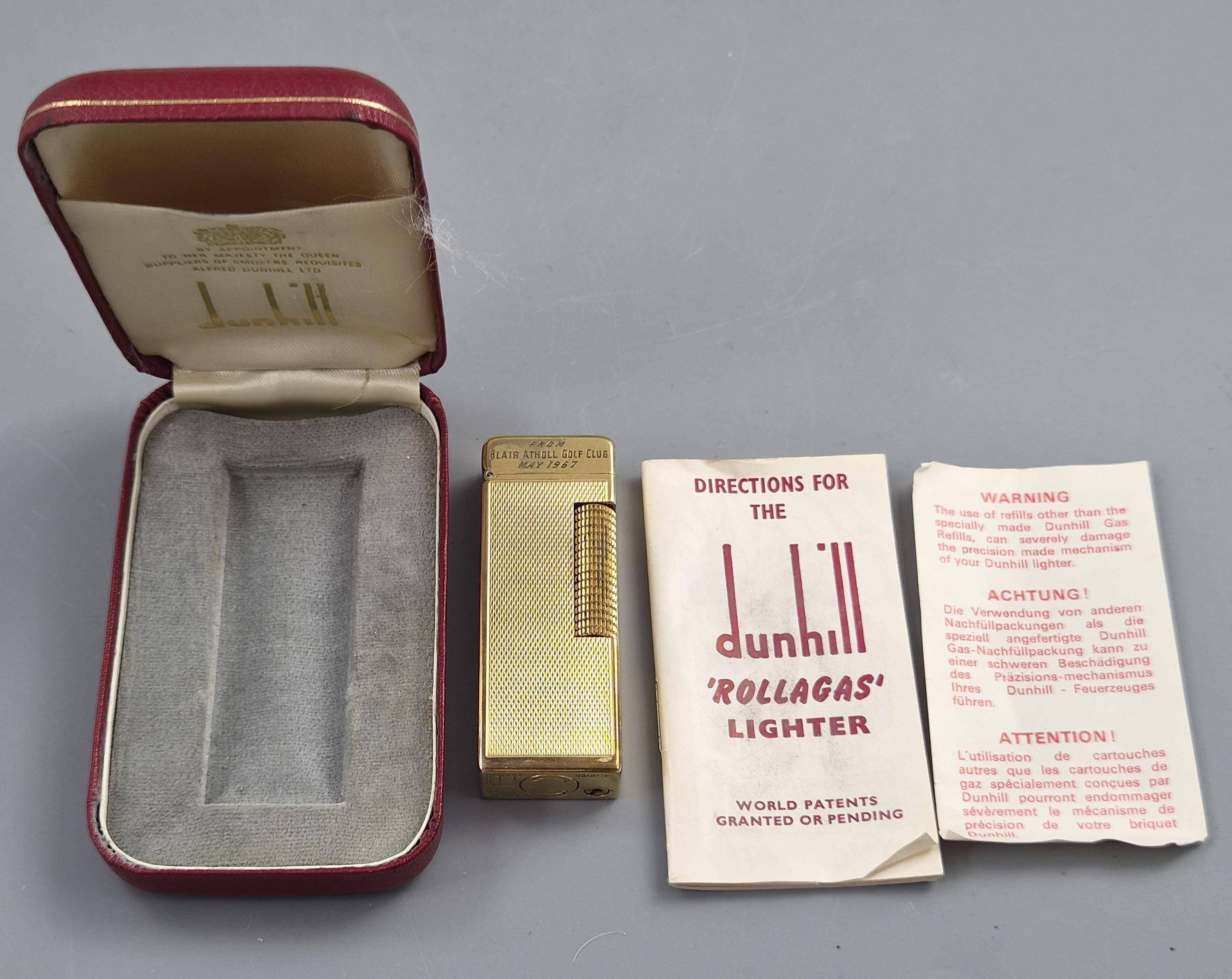 1967 Vintage Dunhill Rollagas Gold Plated Lighter Barley Pattern Blair Atholl Golf Club Boxed Collectible