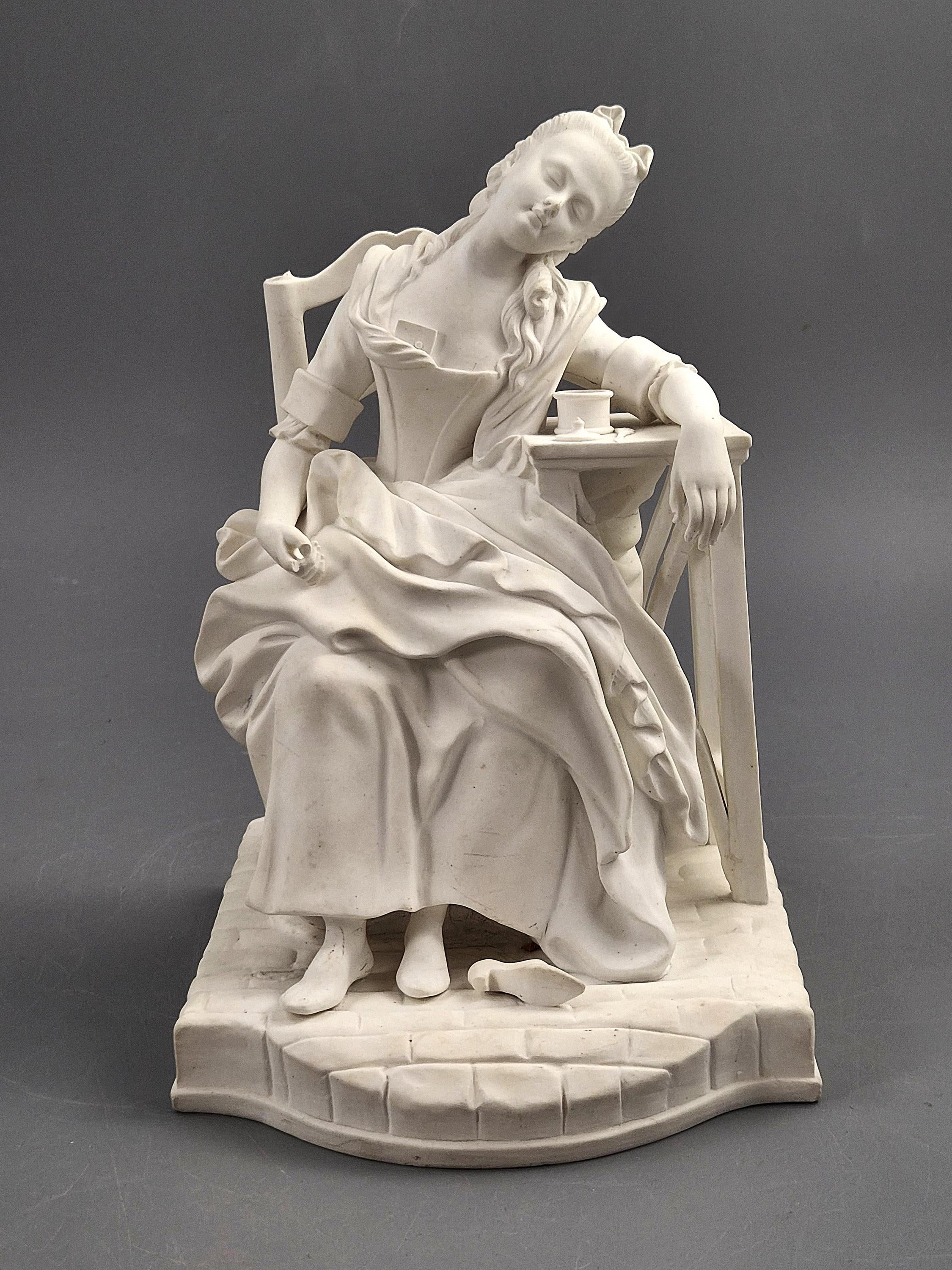 Old Paris Parian Figure of La Dormeuse, after Michel Victor Acier, c.1850-1880
