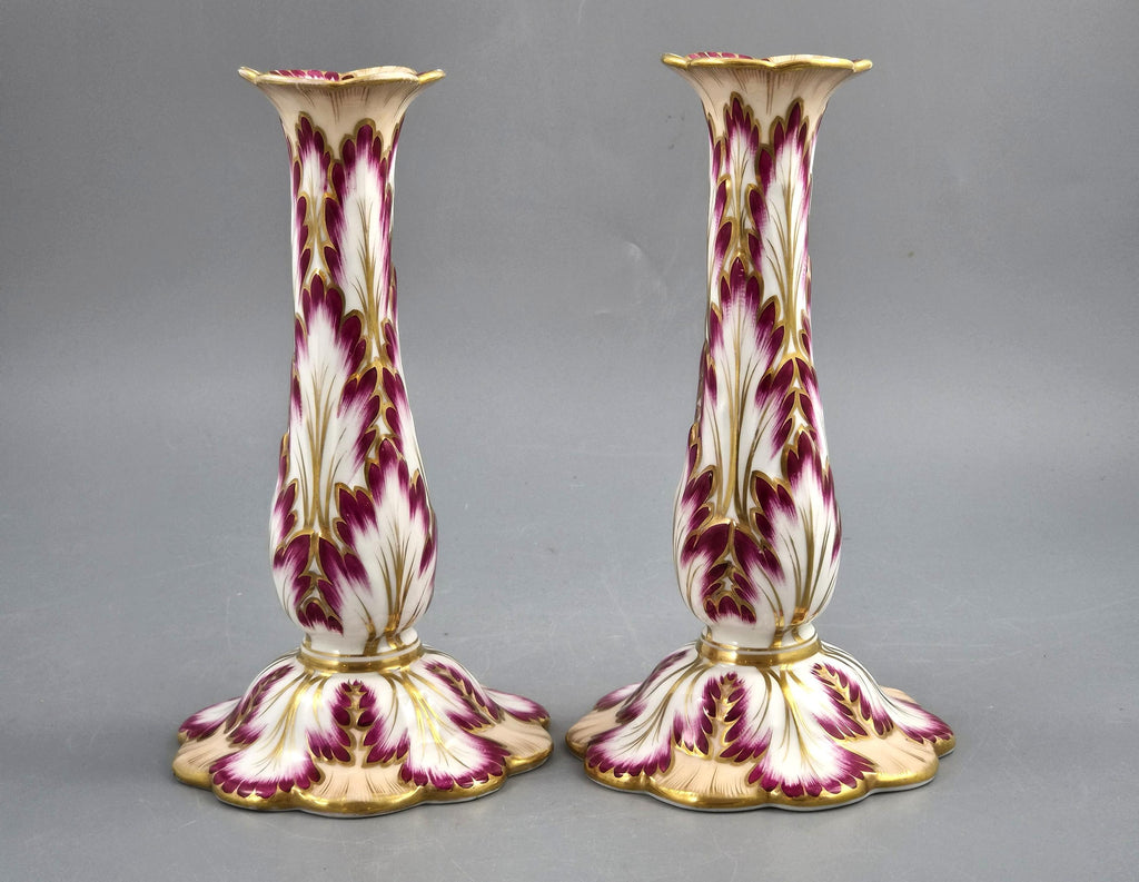 Ridgway, Pair of Porcelain Foliage Candlesticks, Pattern 1070, c.1825–1830