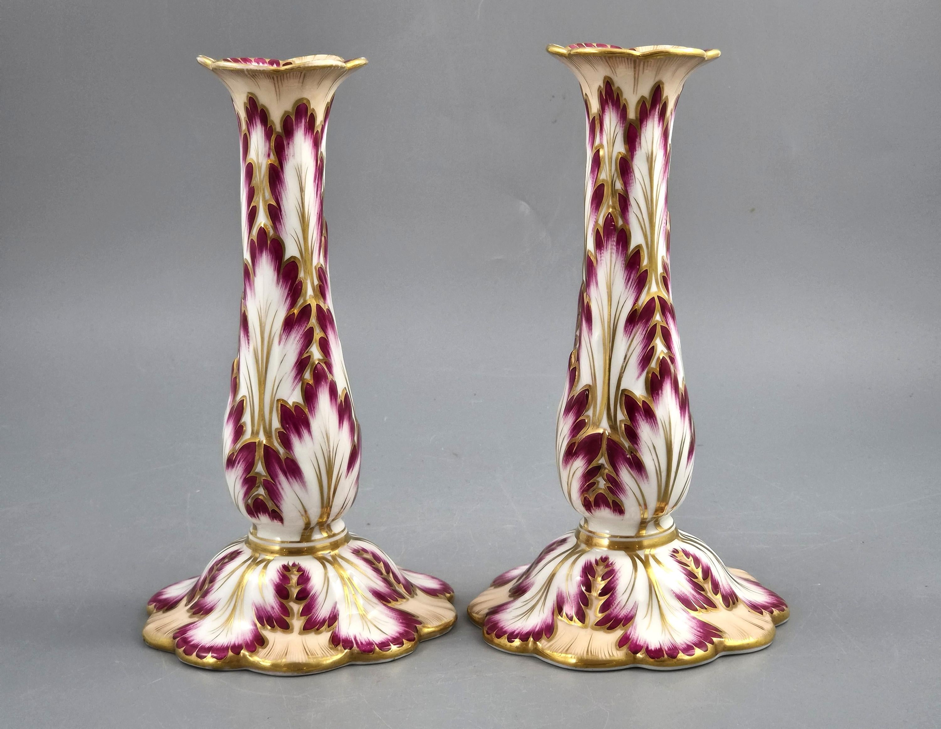 Ridgway, Pair of Porcelain Foliage Candlesticks, Pattern 1070, c.1825–1830