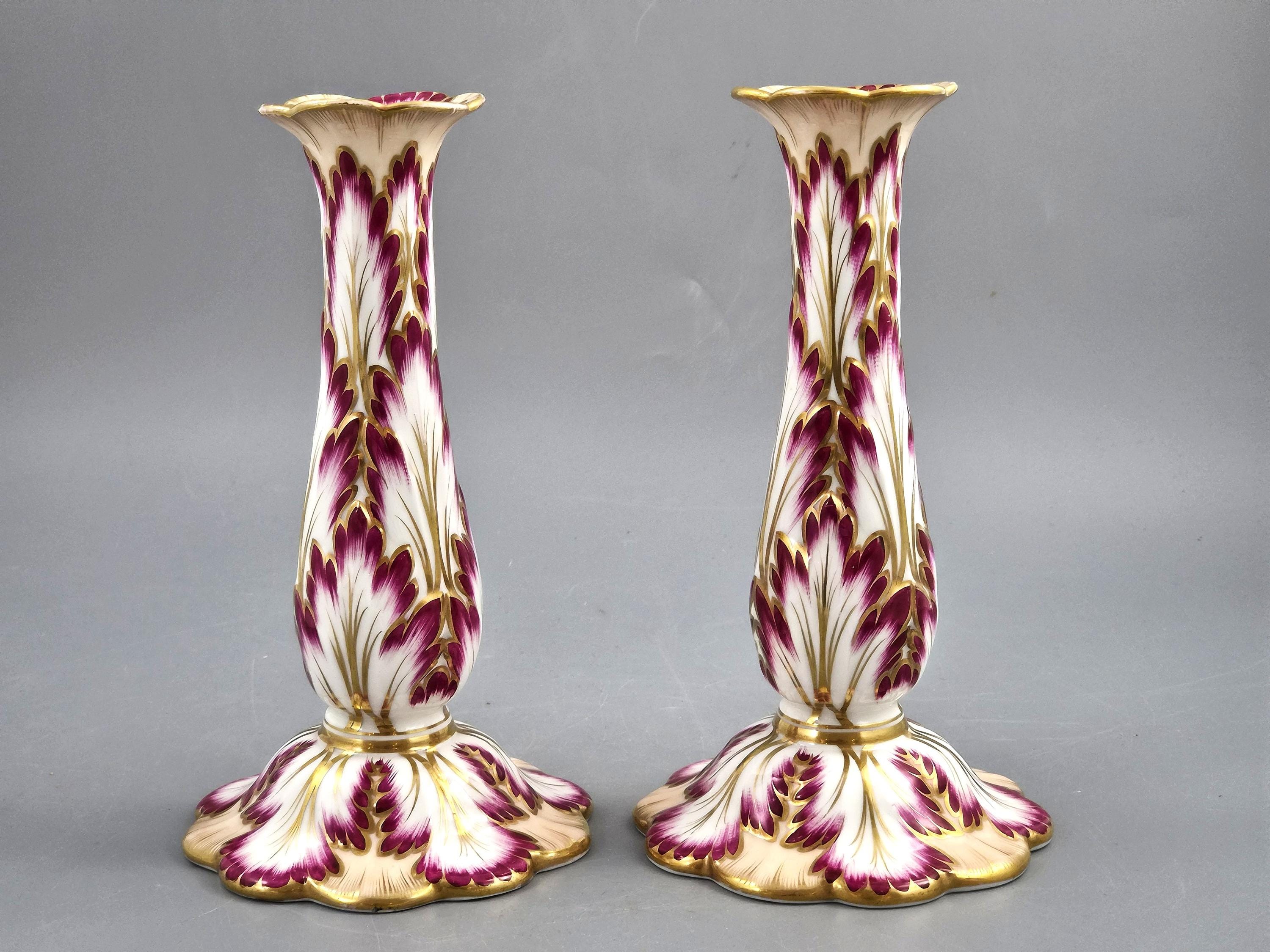 Ridgway, Pair of Porcelain Foliage Candlesticks, Pattern 1070, c.1825–1830